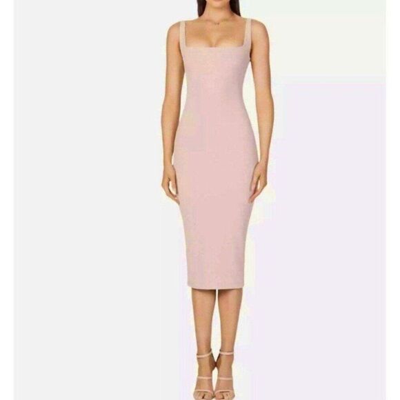 Nookie NWT Revolve Blush Pink Rendevous Square Neck Bodycon Midi Dress - Picture 2 of 12
